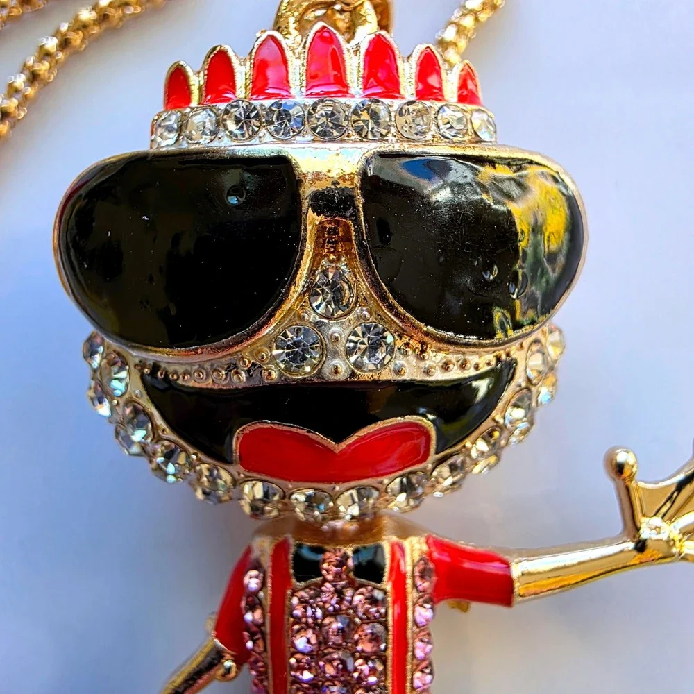 Betsey Johnson‎ King Frog Prince Pendant Gold Tone Necklace Rhinestone